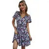 Robes de soirée tempérament imprimé Mini robe femmes plage florale été loisirs Vaction court bohème col en V à lacets Vestidos