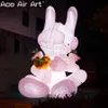 LED Lighting Pink Bunny Inflatible Dekoracja Zły królik ze złotym sercem i skrzydłami na Walentynki
