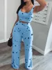 Vrouwen Tweedelige Broek Vrouwen Set Star Print Crop Korte Tank Lange Pakken O-hals Top Joggingbroek Dameskleding Zomer 2023