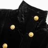 2024 Spring Black Solid Color Belor Velor Outwear Coat Long Sleeve Stand Collar Joots Double Breaded-Breaded Out Outwear Coats Y3N242385