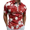 Polos masculinos de pólo floral camisa de pólo rosa impressão casual estilo diário estilo masculino de mangas curtas de manga curta camisetas de design de colarinho virado