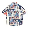 Chemises décontractées pour hommes Chemise à manches courtes imprimée Design d'été pour hommes Style japonais rétro grande taille lâche revers à simple boutonnage Geisha