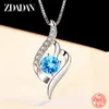 قلادة قلادة Zdadan 925 سلسلة قلادة بلورية زرقاء فضية للنساء مجوهرات الزفاف 230426