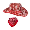 Berets Xmas Cowboy Hat And Scarf Christmas Sequined Santa Wide Brim For Adults Wedding Carnival Rave Party Costume Accessories