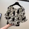 Kvinnors blusar 2023 Överdimensionerad M-4XL Chiffon Female Summer Fashion Off Shoulder Short Sleeve Larg Shirt Blus Women Floral Print Top