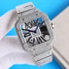 Полный бриллиант-лостоте часы мужские Quartz Движение Quartz Watch 39,8 мм с бриллиантовым стальным браслетом светящимися деловыми часами Montre de Luxe