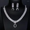 Brincos de colar Set Fashion Luxury Zircon Drop Shape Jewelry for Women Bridal Party Wedding Dress Acessórios