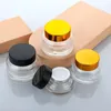 15g 30g 50g Amber Clear Cream Glass Jars Empty Container Refillable Cosmetic Bottle with White Inner Liners and Black Gold Lids Xckuw