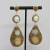 Kolczyki Dangle White Freshwater Pearl Teardrop Golden Macarite Pave Quartz Stud For Lady Gifts