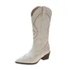 566 Retro Autumn Winter White Knie High Boots Big Size 41 Vrouwen comfortabele wandelen vrouwelijke westerse cowboy laars damesschoenen 231124 a 's