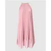 Ethnic Clothing Sleeveless Halter Chiffon Pleated Dress Women Sexy Fashion Casual Mini Dress Solid Color Loose 230425