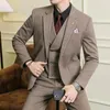 Men's Suits (Jackets Vest Pants) Men Double-Breasted Male Slim Fit Woolen Groom Wedding Dress Blazers Casual Tuxedo Clothing