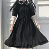 Robes décontractées automne noir Kawaii Lolita robe Sen fille fée mignon poupée col manches bouffantes à la mode vêtements pour femmes