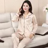 Women's Sleepwear Solid Color Sleepwear Silk Satin Pajamas Long Pyjamas Women Set Nightwear Suits Pyjamas Home Clothes Plus Size 230425