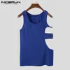 Herren Tanktops Herren Tanktops Einfarbig Eineck Ärmellos Streetwear Aushöhlen Unregelmäßige Westen Dünn Mode Sexy Herren Kleidung INCERUN 7 230425