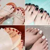 False Nails 24pcs Fake Toe Nail Silver Red Daisy Smile Various Patterns Foot Artificial With Glue Summer Beauty Toenail