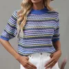 T-Shirt Feminina Doury 90s Rainbow Hollow Out Knitwear Women See-through Striped T-Shirts Summer Boho Beach Style Cover-ups Crop Tops y2k 230426