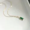 Pendanthalsband 925 Sterling Silver European Simple Square Green Crystal Pendant CLAVICLE CHAVID Halsband Women Classic Plating 14K Gold Jewelry 230426