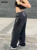 Short Femme Harajuku Imprimé Cargo Jeans Y2K Bleu Foncé Marron Taille Haute Streetwear 90S Pantalon Baggy Femme Pantalon Droit Pantalon Large 230425