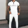 Herrspåriga våren Summer Men's Short Sleeved Trousers Sport Set Pure Color Zip Sleeve T Shirt Casual Clothing Suit
