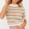 Женская футболка Doury 90s Rainbow Hollow Out Knitwear Женские прозрачные полосатые футболки Summer Boho Beach Style Cover-ups Crop Tops y2k 230426