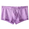 Cuecas masculinas confortáveis transparentes calcinhas finas cintura baixa sólida u convexo bolsa roupa interior boxers de renda respirável cuecas