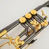 Качество типа поворотного клапана Bb Труба B Плоская латунь Черный никель золото Профессиональные музыкальные инструменты трубы в кожаном чехле