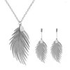 Necklace Earrings Set Design Antique 2 Colors Metal Feather Long Earring For Women Luxury Party Jewelry