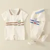 Kläder sätter baby bodysuit sommar tunn tecknad kanin kanin nyfödd bomull söt fullmåne lapel outwear