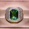 Solitaire Ring HOYON Dropshop 14K Yellow Gold Color Natural Emerald Ring for Men Green Gemstone AAA Zircon Jewelry Setting Ring 230425