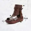 Sandaler 2023 Fashion Ladies Hollow-Out Gladiator Women Flat Shoes Open Toe Pu Leather Summer Platform Zipper Cool Boots