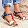 Sandals Side Spare Large Size Low Top Flat Adult Patchwork Red Wedge Heel Fish Spout Fashion Zapatos De Mujer Bb98