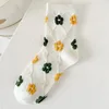 Women Socks Korean Fashion Summer Tulip Striped Breathable White 3D Small Flower Sock Kawaii Harajuku Quality Loose Long Cute