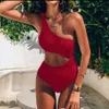 Swim wear Sexy Rib One Shoulder Swimwear Women One Piece Swimsuit New 2023 High Waist Bathing Suit Cut-out Swimming for Beachwear Monokini AA230425