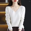 Women's Sweaters Spring And Autumn 2023 Women's Pullover Solid V-Neck Fashion Knitted Sweater Versatile Top Undercoat