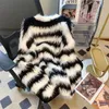 Nowy styl damski blok w paski do diety Faux Fur Zatchnięte dzianinowe gęste sweter skoczki smlxlxxl