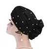Hijabs Fashion Women Cap Muslim Cotton Faux Pearl Decor Big Flower Women Muslim Hijab Turban Hat Head Wrap Cap 230426