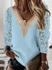 Camicette da donna 2023 Camicia da donna casual primavera estate Bottone vintage con scollo a V Ricamo Scava fuori camicetta a maniche lunghe in pizzo floreale Top