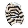 Nowy styl damski blok w paski do diety Faux Fur Zatchnięte dzianinowe gęste sweter skoczki smlxlxxl