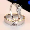 Anneaux de mariage 2 pièces cuivre plaqué argent redimensionnable cristal bague de fiançailles Couple amoureux hommes femmes doigt Bijoux Bijoux en gros