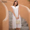 Casual Dresses Marwin Long Simple Casual Solid Hollow Out Pure Cotton Holiday Style High midja Fashion Midcalf Summer Dresses Vestidos 230425