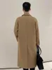 Casaco de lã masculino falso super longo na altura do joelho para moda masculina camelo único breasted engrossado destacável jaqueta interna masculina 231124