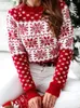 Kobiety swetry jesienne zima z długim rękawem O dzianiny O Płatki śniegu śnieżne Sweter Świąteczny Women 2023 Modna swobodna skocz