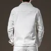 Simple White Tracksuits Bussiness Casual 2pcs Men's Pant Sets Spring Long Sleeve Denim Jacket and Jeans Fashion Slim Couple Jeans Set