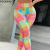 Leggings de mujer FCCEXIO Color Grid Impresión 3D Pantalones de mujer Push Up Running Sports Leggings Pantalones delgados Mujer Pantalones casuales Fitness Legging 230425