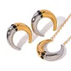 Necklace Earrings Set Youthway Stainless Steel Black Rhinestone Color Matching Horn Pendant Women's Waterproof Jewelry