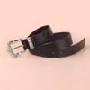 Belts Blue Gem Inlaid PU Leather Thin Belt For Women Black Versatile Skirt Jeans Men Accessories 3 100CM