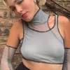 Women's T Shirts Woman Fashion Mesh Crop Vest Solid Color High Neck Tank Gloves Camisole S-L 4Color S1738614