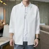 Chemises décontractées pour hommes Hommes Robe Chemise Mode Sept Points Longue 7 Manches Business Social Mâle Couleur Solide Bouton Travail Blanc Noir Coton