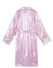 Jaquetas femininas Lautaro Rosa longo casaco de couro de patente para mulheres manga dupla breasted oversized roupas femininas de alta moda 231124